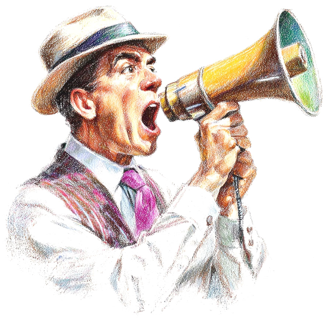 a 1950's era director with a megaphone